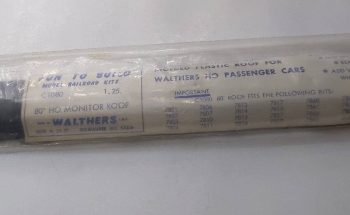 Walthers C1080 HO 80' Roof for Passenger Cars Fun to Build Kit