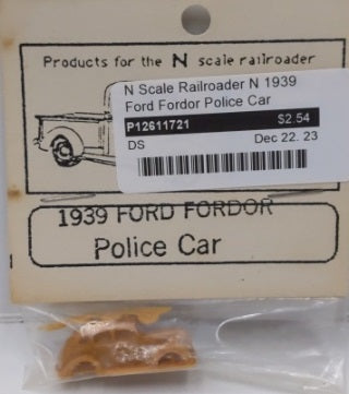 N Scale Railroader N 1939 Ford Fordor Police Car Resin Kit