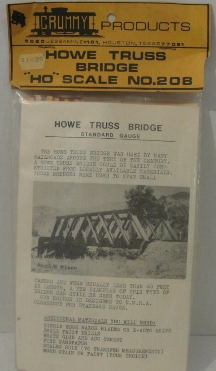 Crummy 208 HO Howe Truss Bridge Kit