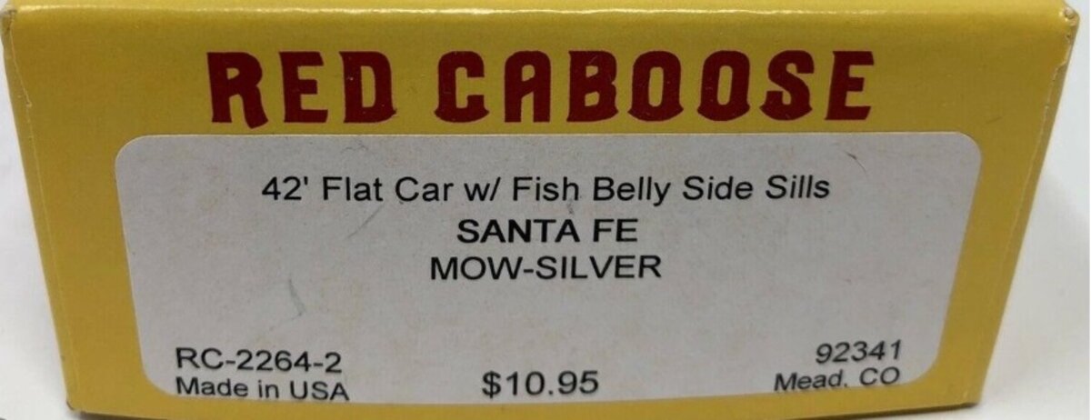 Red Caboose RC-2264-2 HO Santa Fe MOW-Silver 42'Falt Car W/Fish Belly Side Sills