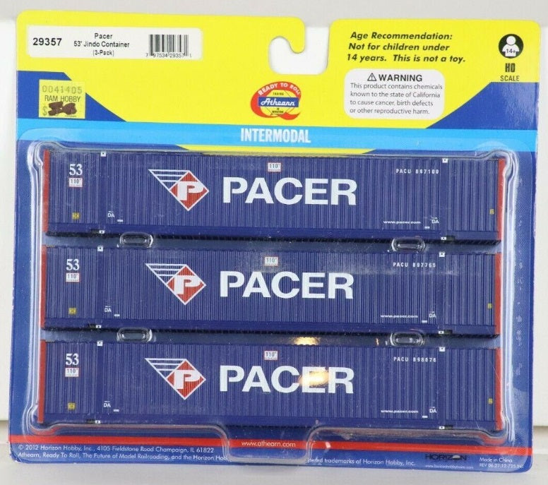 Athearn 29357 HO Scale Intermodal Pacer 53' Jindo Container (Set of 3)