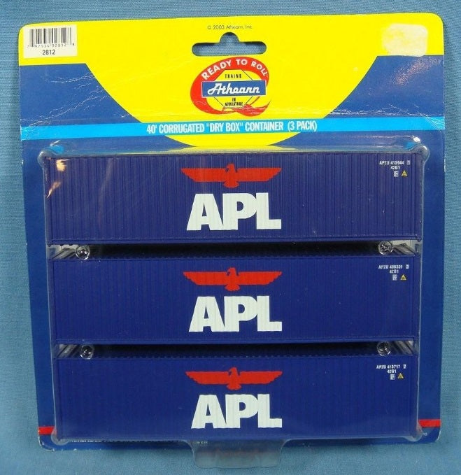 Athearn 2812 HO APL 40' Corrugated Dry Box Container Ready To Roll (Pack of 3)