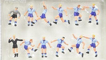 Preiser 10075 HO Light Blue/Navy Soccer Team & Referees Figures (Set of 12)