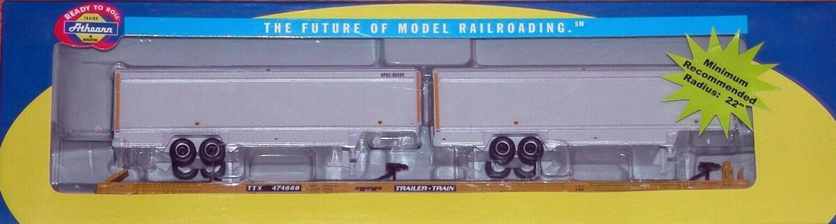 Athearn 93279 HO Trailer Train 85' Flat Car # 474669 W/ 2-40' Trailers RTR
