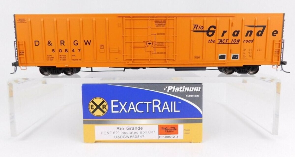 ExactRail EP-80512-3 HO Rio Grande PC&F 62' Insulated Box Car D&RGW #50847