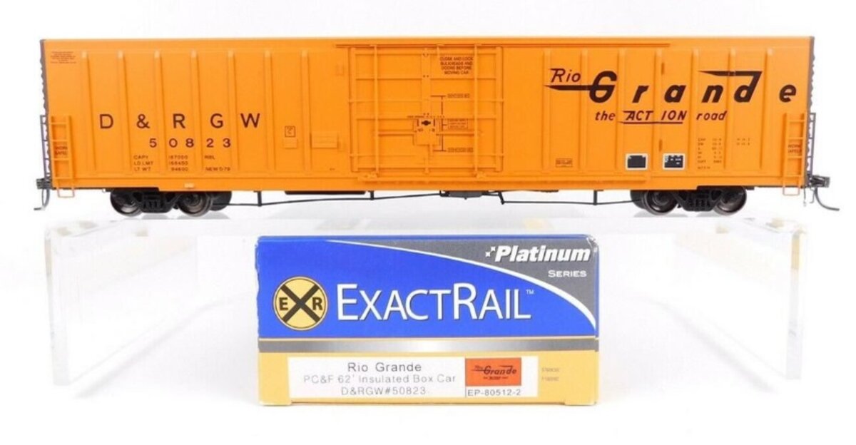 ExactRail EP-80512-2 HO Rio Grande PC&F 62' Insulated Box Car D&RGW #50823