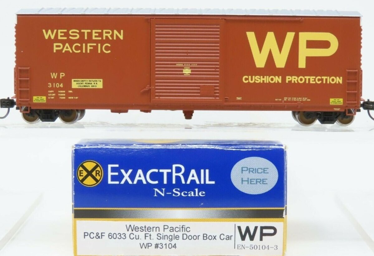 ExactRail EN-50104-3 N Western Pacific PC&F 6033 CuFt. Single Door Boxcar #3104