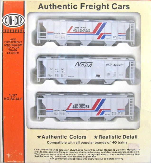 Con-Cor 01-950001 HO N de M & Cementos Mexicanos PS-2Covered Hopper Kit Box of 3
