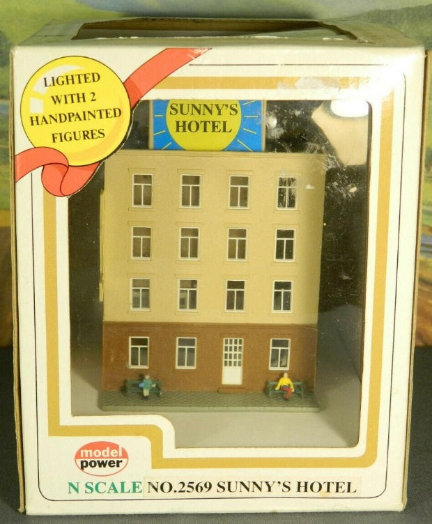 Model Power 2569 N Sunny's Hotel Built Up Lighted W/2 Hand Painted Figures