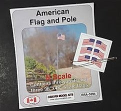 Osborn Model Kits RRA-3094 N Scale American Flag and Pole (Pack of 3)