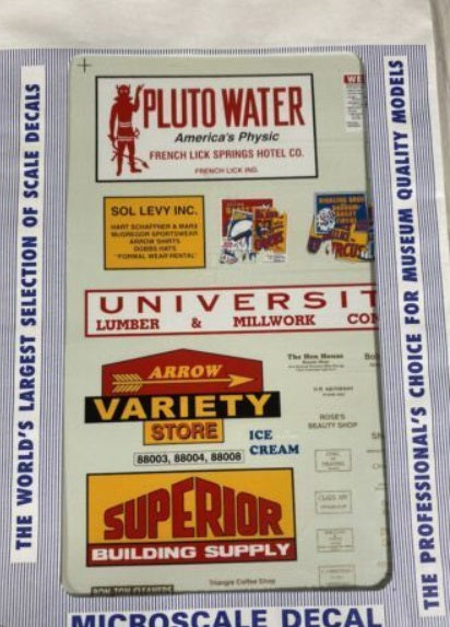 Microscale HO Billboards Signs Pluto Water Superior Bulding Decal Sheet