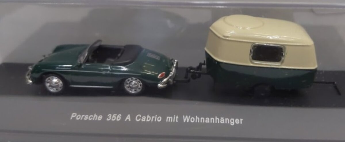 Acme 887 1:87 Green Porsche 356 A Cabrio W/Camper Trailer