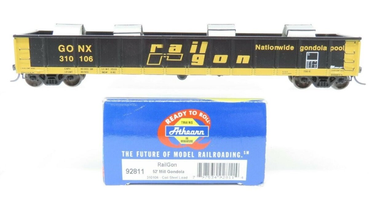 Athearn 92811 HO RailGon 52' Mill Gondola Coil Steel Load # 310106 Ready To Roll
