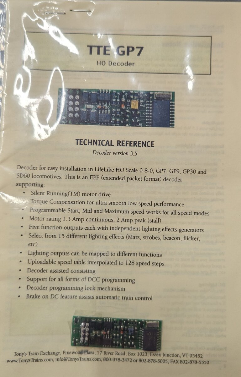 Tonys Train Xchange TTE GP7 HO Extended Packet Format Decoder
