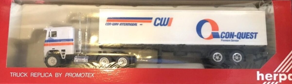 Herpa HO Con-Quest Freightliner Con-Way Intermodal Truck W/Trailer