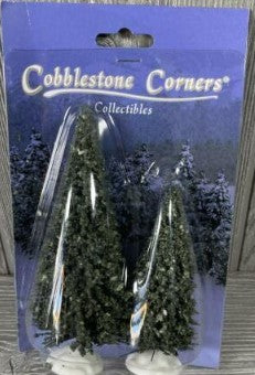 Greenbrier International 86826 HO Cobblestone Corners Evergreen Trees (Set of 2)