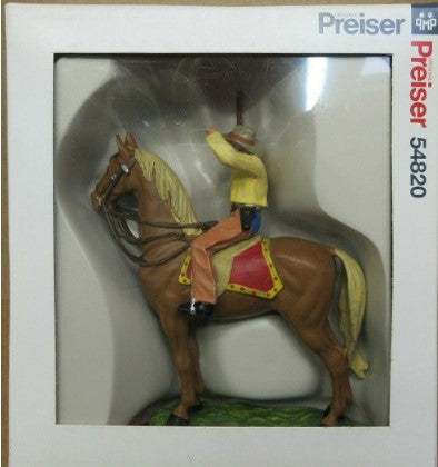 Preiser 54820 G Cowboy Riding on Brown Horse with Rifle Figure