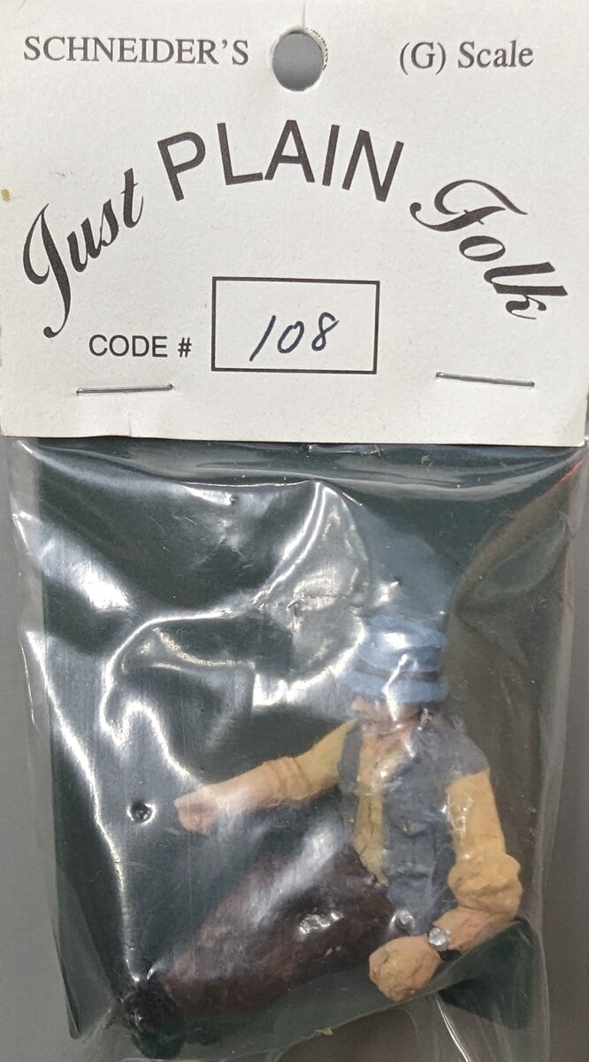 Track N Trains 108 G Scale Just Plain Folk Sitting Man w/Blue Fishing Cap & Vest