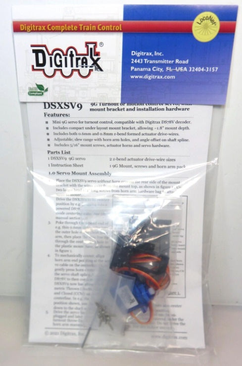 Digitrax DSXSV9 9G Turnout Control Servo W/Mount Bracket & Instalation Hardware