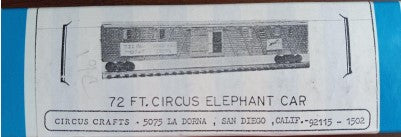 Circus Craft CW-161 HO 72 FT Circus Elephant Car Building Kit