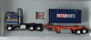 Athearn 92122 HO CMA/CGM 20'''' Container w/Hyundai Chassis & Freightliner