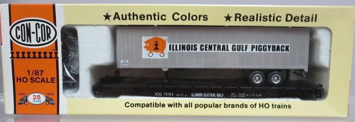 Con-Cor 0001-009173 HO Illinois Central Gulf Piggyback 45'Trailer W/54' Flat Kit