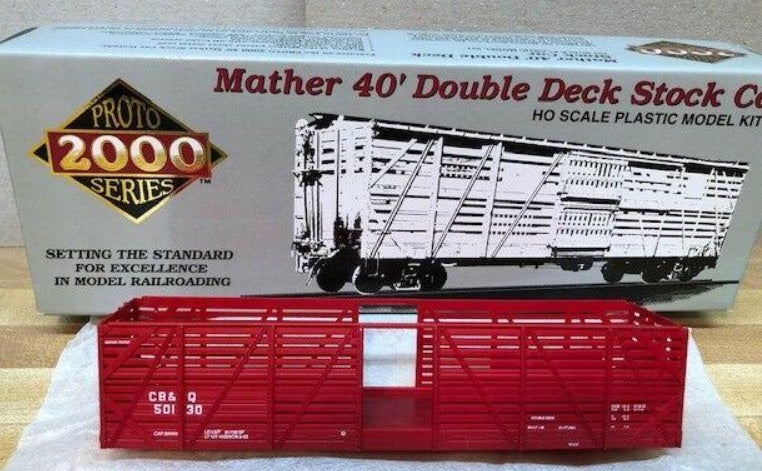 Proto 2000 50130 HO CB & Q Mather 40' Double Deck Stock Car Kit