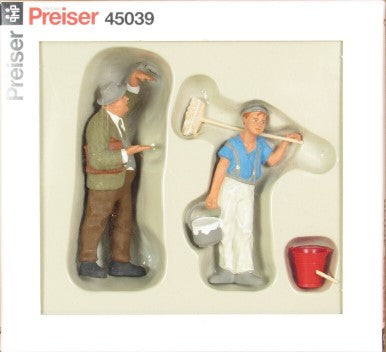 Preiser 45039 G Scale Master Mason & Apprentice w/Buckets & Broom (Set of 2)