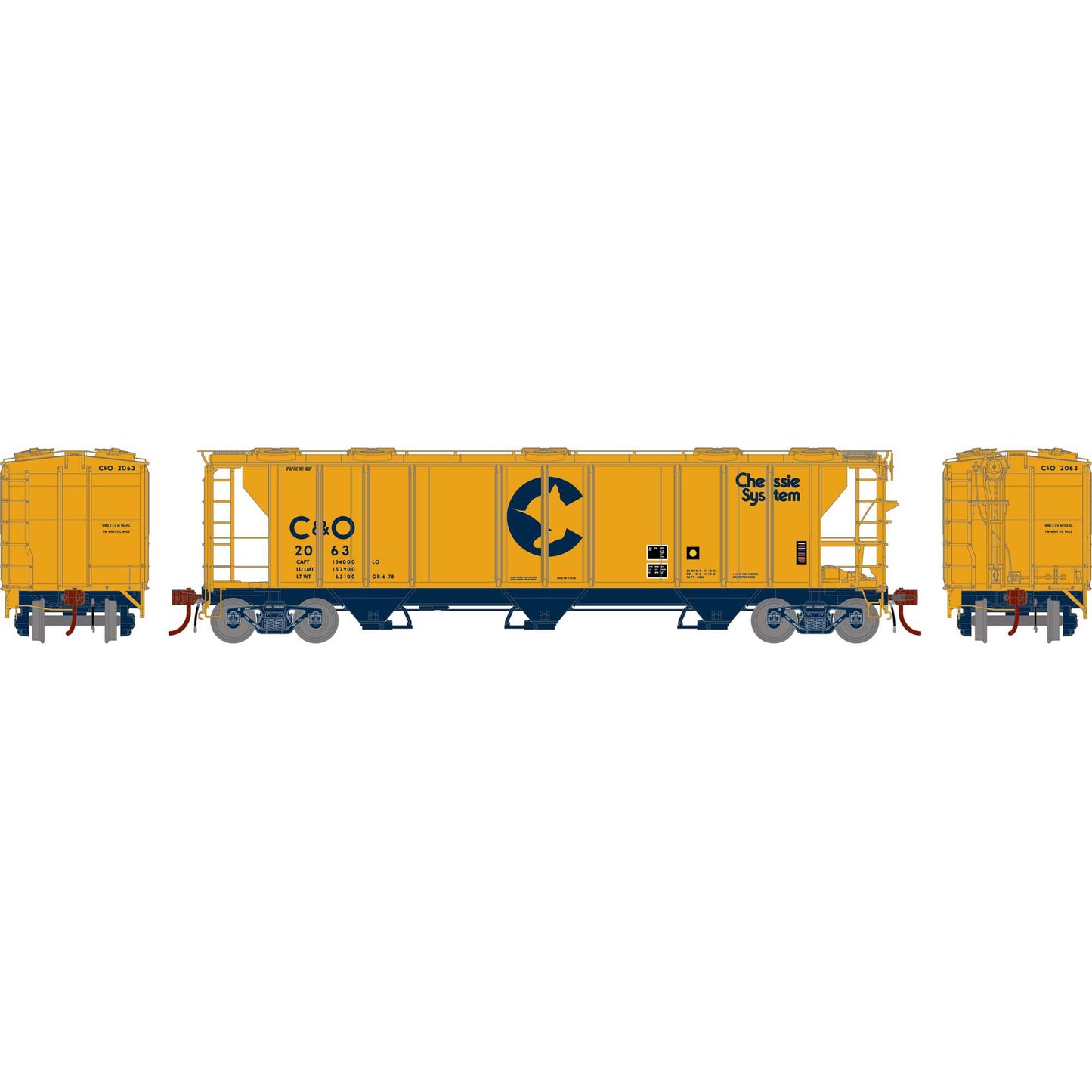 Athearn G73613 HO Chesapeake & Ohio PS-2 2893 3-Bay Covered Hopper #2063