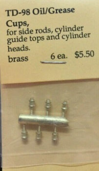 Trackside Details TD-98 G Oil/Grease Cups Brass (Pack of 6)