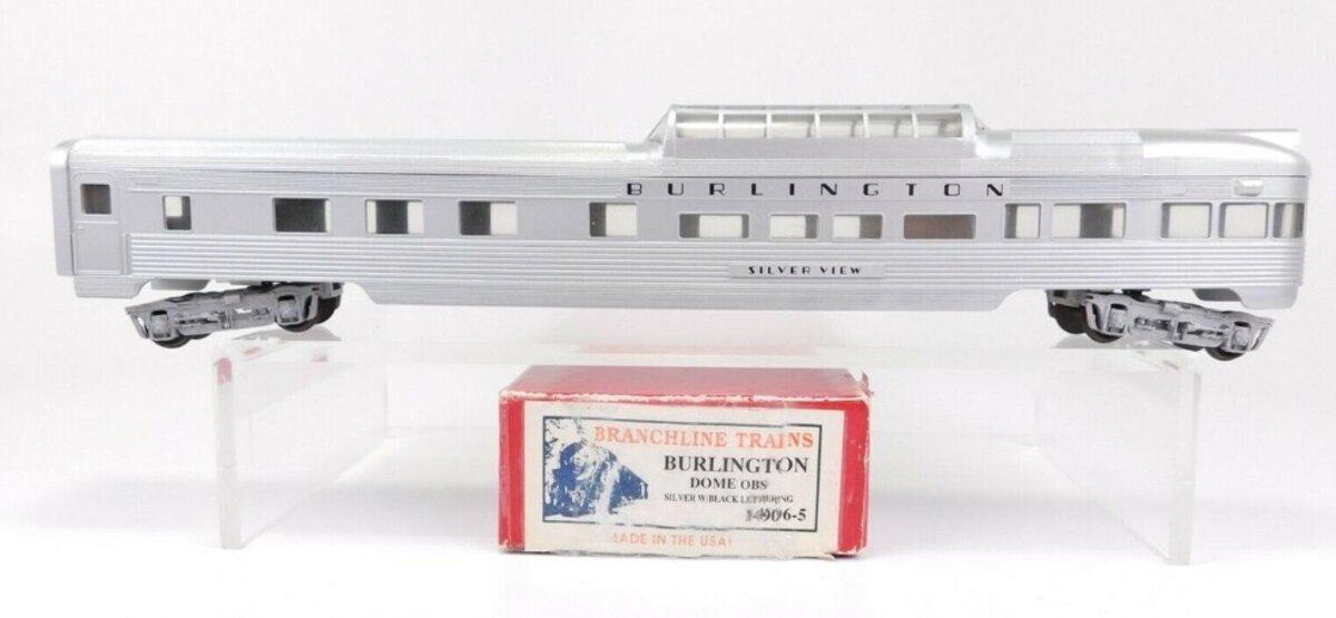 Branchline Trains 14906-5 HO Silver Burlington Dome Obs W/Black Lettering Kit