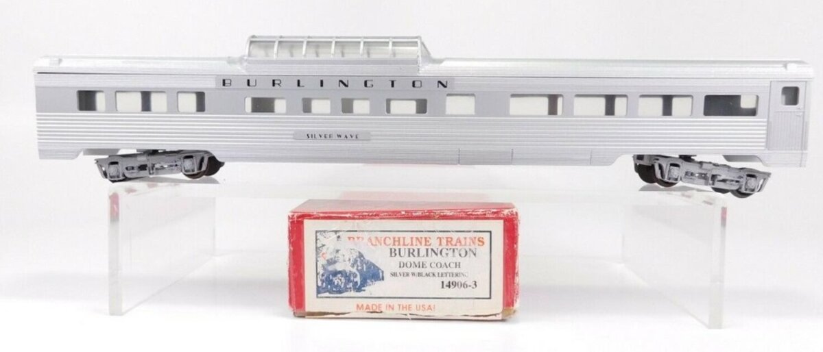 Branchline Trains 14906-3 HO Silver Burlington Dome Coach W/Black Lettering Kit