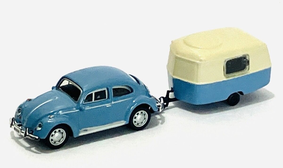 High Speed HF2088S HO Model Collection Blue Light & Beige VW Kafer With Caravan