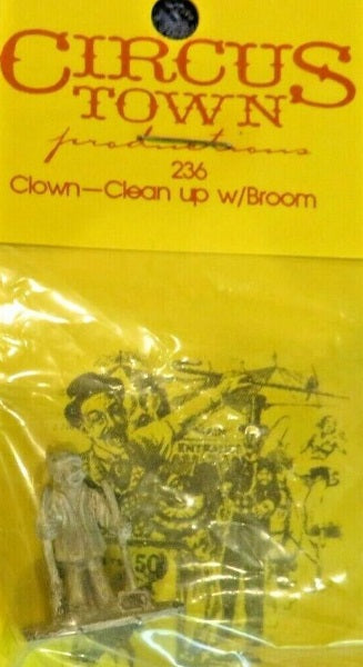 Circus Town 236 HO Scale Clown Clean Up With Broom Metal Unpainted Figure