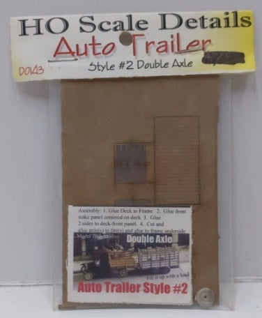 Model Tech Studios D-0143 HO Scale Auto Trailer Style # 2 Double Axle Kit