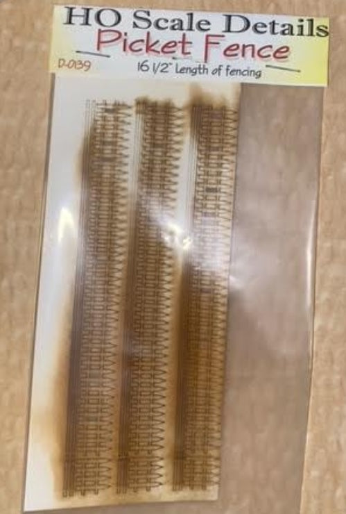 Model Tech Studios D-0139 HO Picket Fence 16-1/2" Length of Fencing Kit