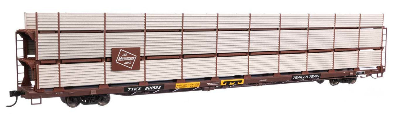 Walthers 910-8318 HO MILW 89' Flatcar w/Tri-Level Shielded Auto Rack RTR #801583