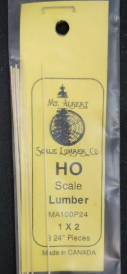 Mt. Albert MA100P24 HO Scale Scale Lumber 1 x 2 - 24" (Pack of 8)