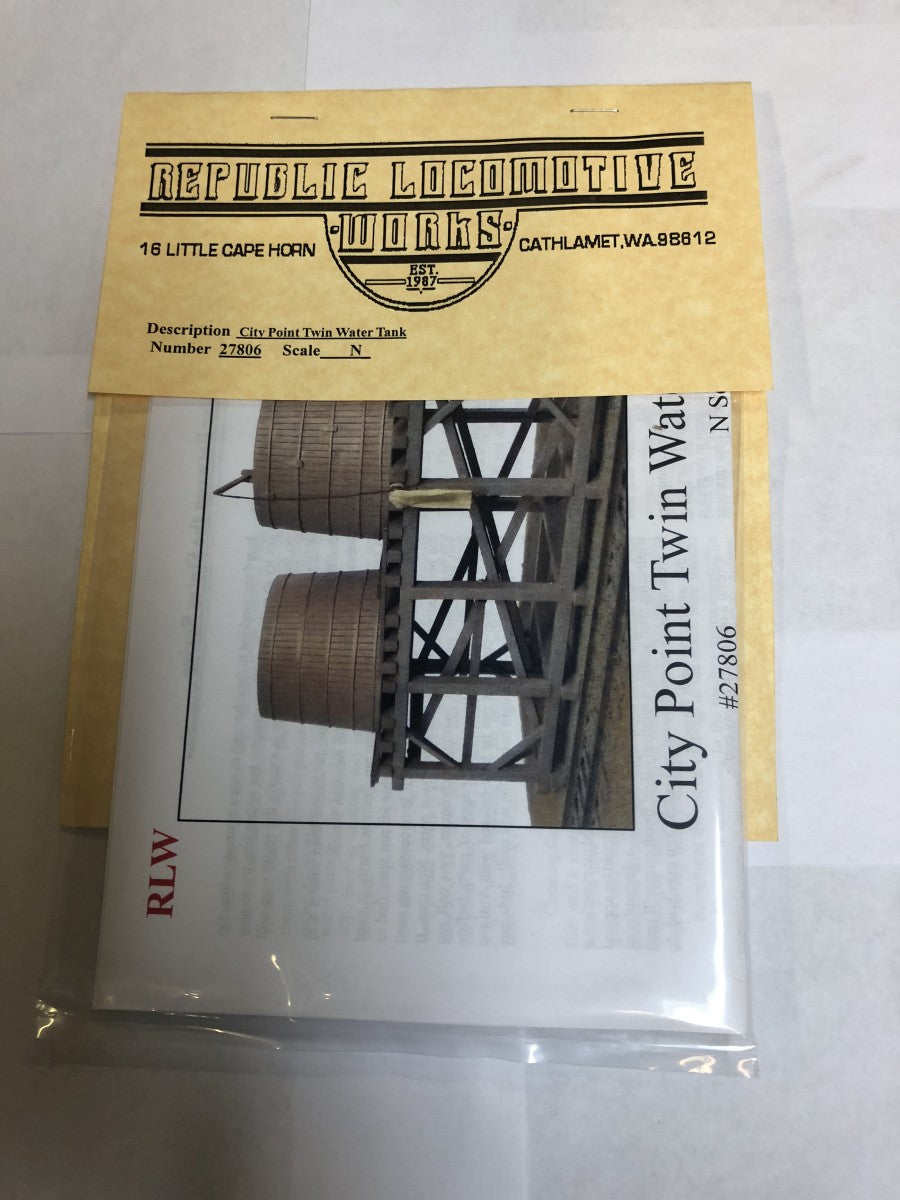Republic Locomotive Works 27806 N Scale City Point Twin Water Tank Kit