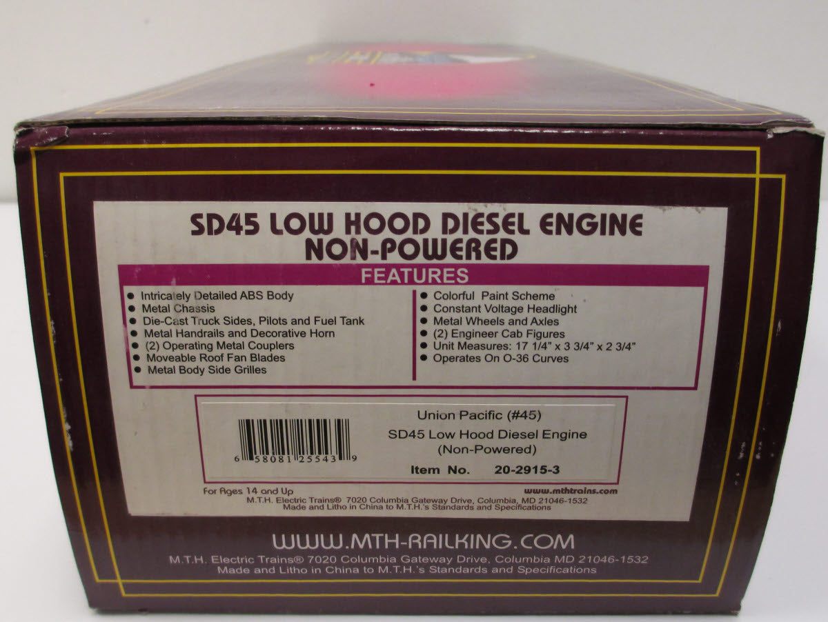 MTH 20-2915-3 O Gauge Union Pacific SD45 Low Hood Non-Powered Diesel Engine #45