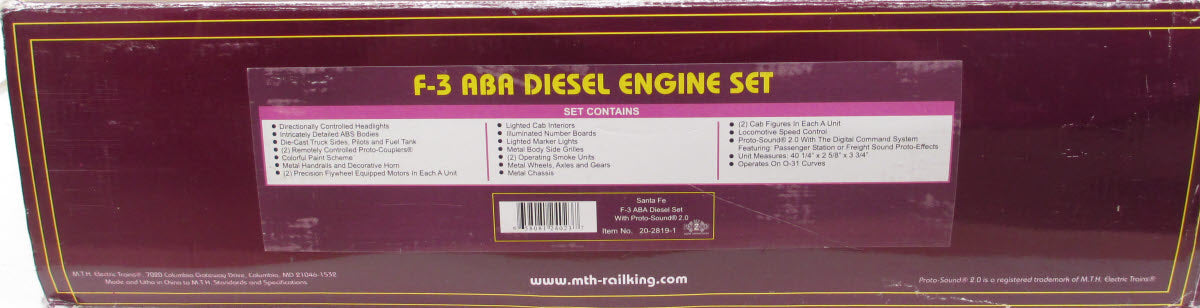 MTH 20-2819-1 Santa Fe F-3 ABA Diesel Engine Set w/PS 2.0 #31L/31C/31A