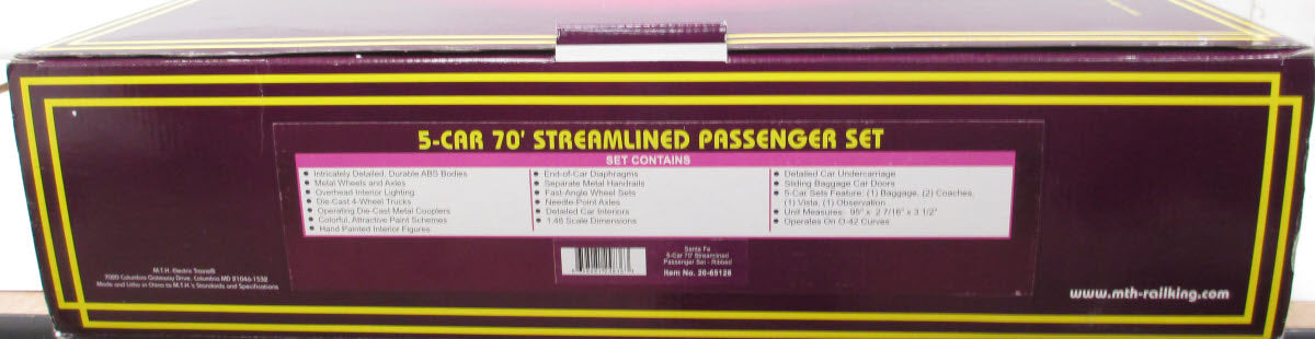 MTH 20-65128 O Santa Fe 70' Premier Streamlined Passenger Car Set (Set of 5)