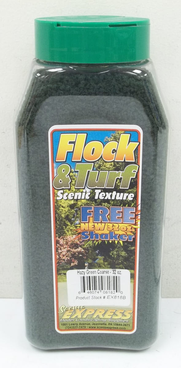 Scenic Express EX818B Coarse Hazy Green Flock & Turf 32 Oz. Shaker Bottle