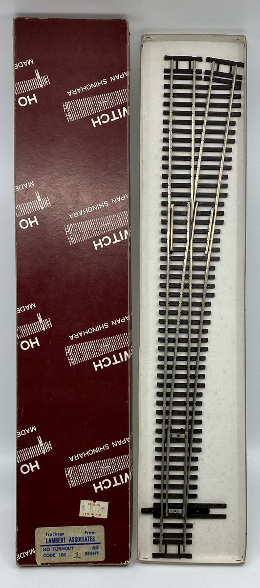 Shinohara Track 100 HO Code 100 Nickel Silver #8 Right Hand Turnout Switch Track
