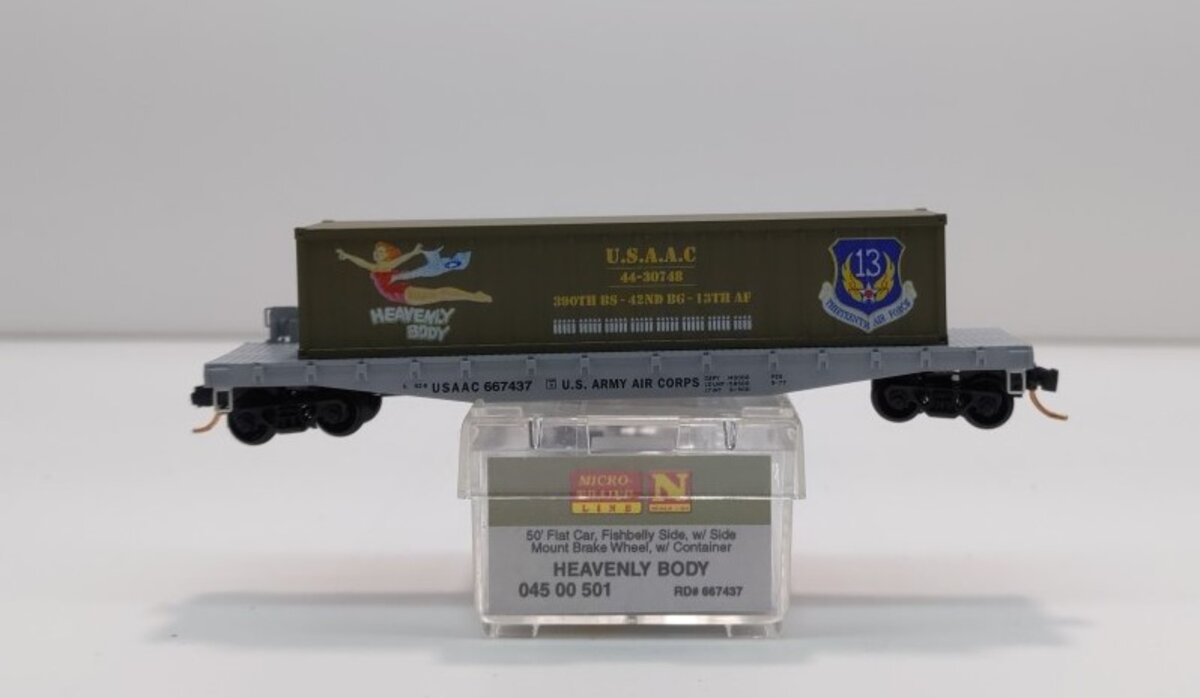 Micro-Trains 04500501 N USAAC Heavenly Body 50' Steel Flatcar w/40' Load #667437