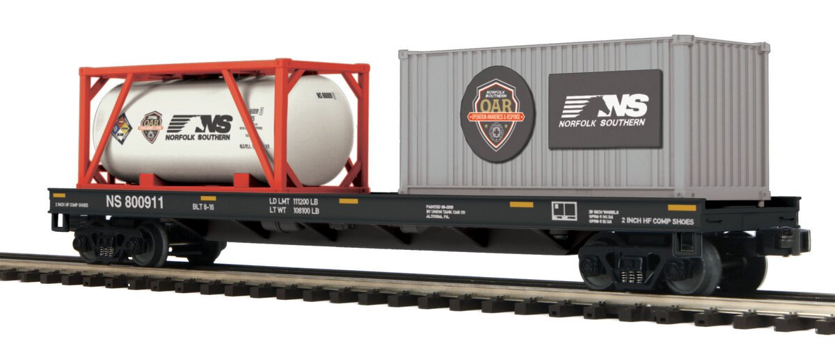 MTH 20-95224 O NS Flatcar w/Tank Container & 20' Container