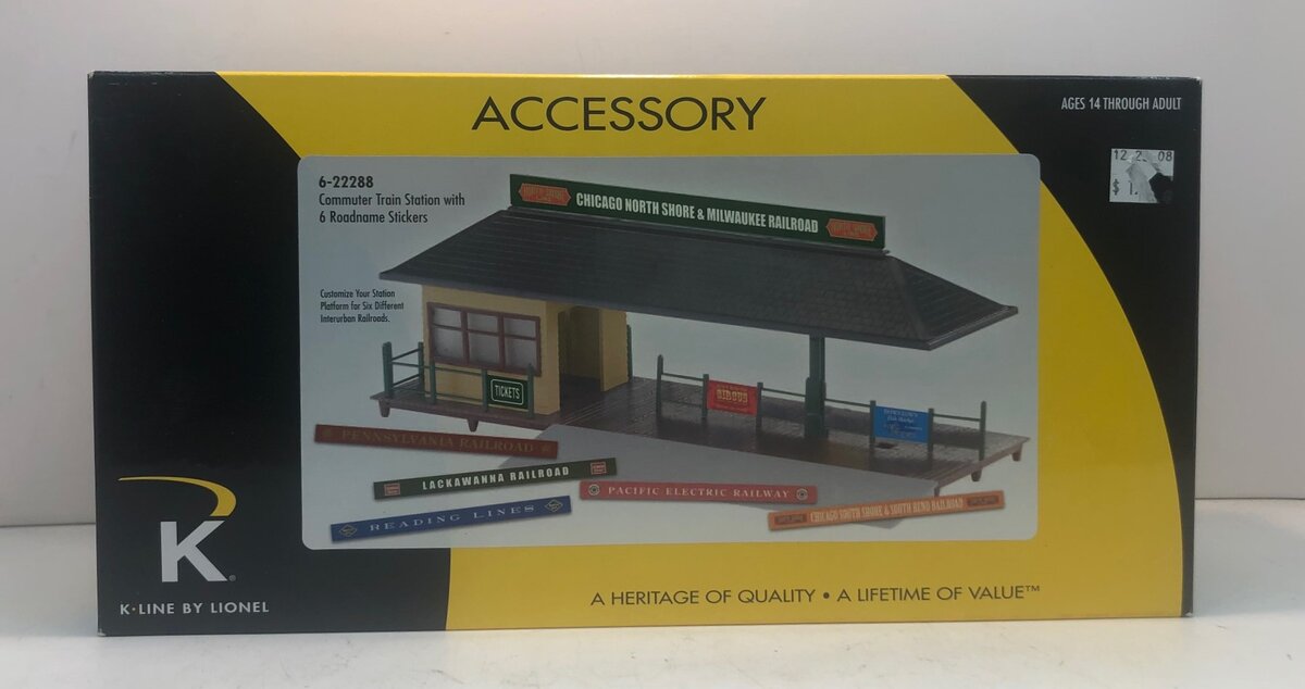 Lionel 6-22288 O K-Line Commuter Train Station with 6 Roadname Stickers