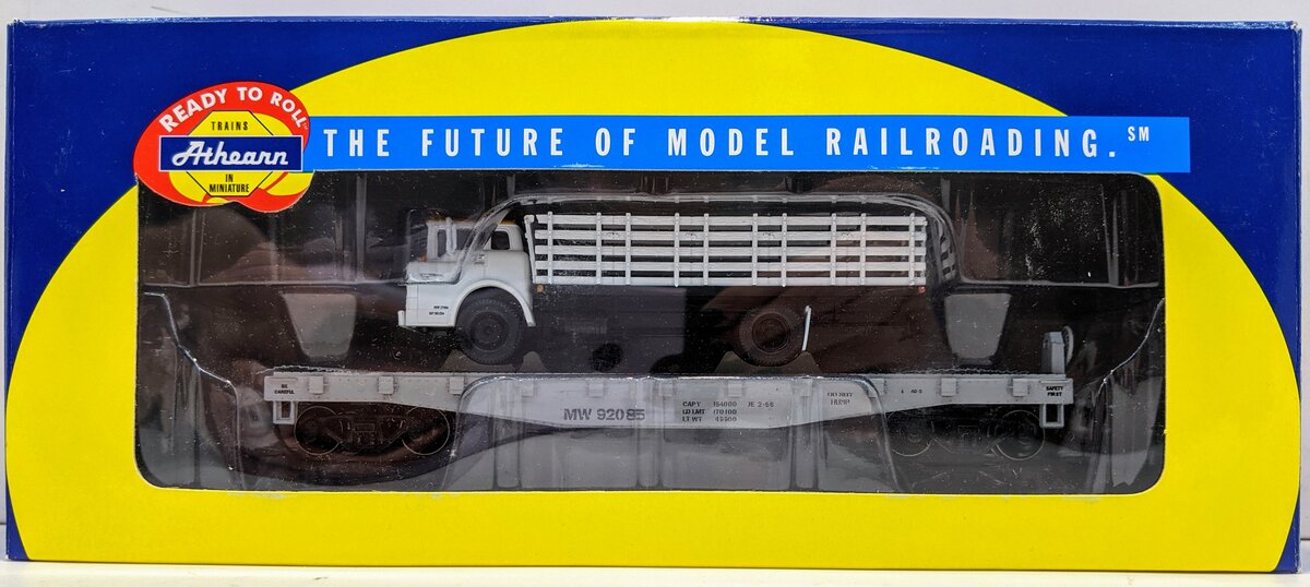 Athearn 92085 HO Scale Maintenance of Way 40' Flatcar W/Ford C Stakebed #92085