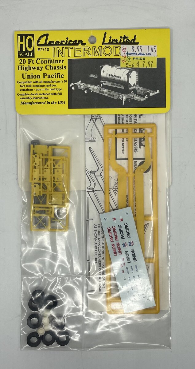 American Limited Models 7710 HO 20' Tank Container Trailer Yellow W/UP Decal Kit