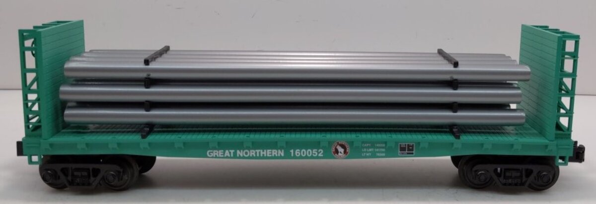 MTH 30-76317 O Gauge Great Northern Flat Car w/Bulkheads & Pipe Load